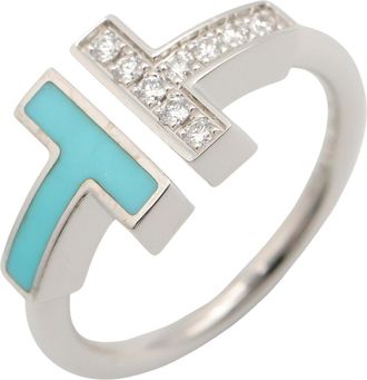 Tiffany & Co. Silver Blue Clear White Gold (18K) Band Ring (Pre-Owned)