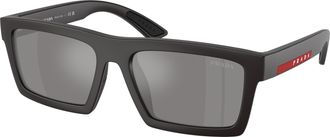 Prada Grey Mirror Silver Rectangular Mens Sunglasses PS A07S 18K60A 55