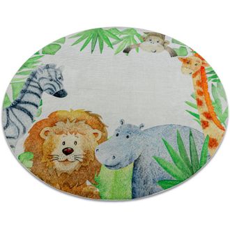 RugsX Tappeto lavabile BAMBINO 54090 cerchio Animali, Africa per bambini antiscivolo - bianca / verde multicolour rotondo 120 cm