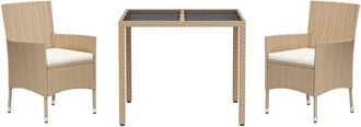 vidaXL Set Comedor De Jard&iacute;n 3 Pzas Con Cojines Rat&aacute;n Sint&eacute;tico Beige Vidaxl