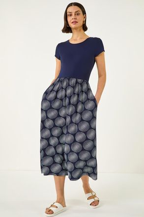 Roman Contrast Geo Print Stretch Midi Dress