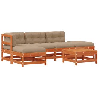 vidaXL Conjunto De Sof&aacute;s De Jard&iacute;n 5 Pcs Marr&oacute;n Cera Y Taupe Vidaxl