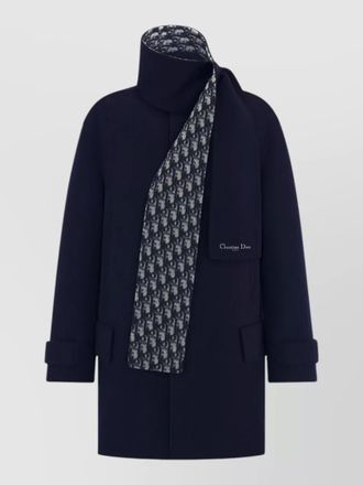 Dior coat high collar front pockets scarf detail