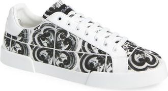 Dolce & Gabbana Portofino Majolica Print Sneaker in Iu3Tn Maiolica 3 Nero at Nordstrom, Size 13Us