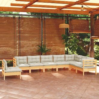 vidaXL Muebles De Jard&iacute;n 8 Pzas Y Cojines Madera Maciza De Pino Crema Vidaxl