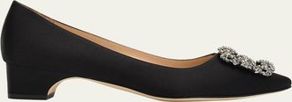 Manolo Blahnik 40mm Hangisibar Embellished Buckle Satin Pumps
