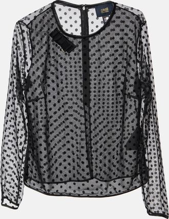 Roberto Cavalli Black Flock Dotted Tulle Sheer Blouse