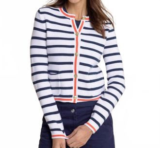 Southern Tide Marlene Stripe Button Front Cardigan In Blue