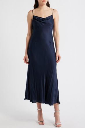 French Connection Oona Strappy Satin Midi Dress in Marine at Nordstrom, Size 12