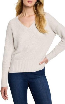 Nic+Zoe Tuck Stitch V-Neck Cotton Blend Sweater in Sugar Cookie at Nordstrom Rack, Size Medium