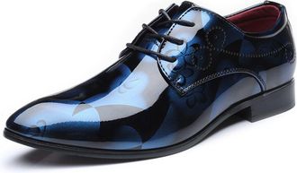 Generic Formal Shoes for Men Lace Up Floral Shiny Derby Shoes PU Leather Low Top Non Slip Resistant Block Heel Wedding (Color : Blue, Size : 10.5 UK)