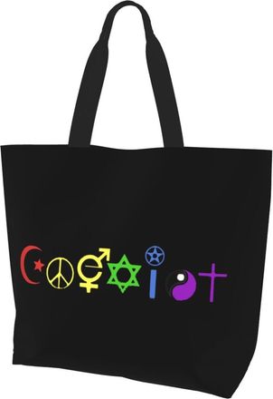 AOOEDM Rainbow Coexist Ladies Canvas Tote Reusable Shopping Bag