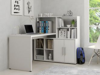 Vente-Unique Scrivania angolare con vani portaoggetti e scaffale Bianco - LEON