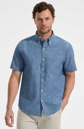Lands End Short Sleeve Button Down Chambray Shirt in Dark Wash at Nordstrom, Size Xlt