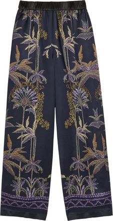 Forte_Forte Forte_forte Floral-print Straight-leg Satin Trousers - Navy - 0 (UK 6 / XS)