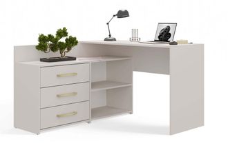 OEM Moline - Escritorio Esquinero Con Almacenaje - 3 Cajones + 2 Estantes - 120x50x76 Cm - Escritorio Para Ordenador