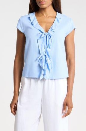 Ellen Tracy Ruffle Tie Front Top in Hydrangea at Nordstrom Rack, Size X-Large