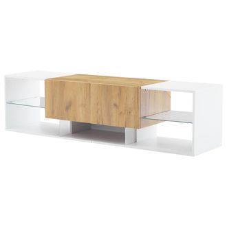 STILVORA Mueble Tv Con 2 Cajones, 5 Huecos Y Led Para Sal&oacute;n En Tablero De Part&iacute;culas, Blanco Y Madera Natural 160 &times; 40 &times; 42 Cm