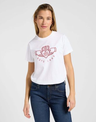 Lee T-Shirt LEE Lee T-Shirt Small Graphic Tee 1, Damen, Gr. XS, weiss (wei&szlig;), Obermaterial: 100% Baumwolle CO., Shirts T-Shirt