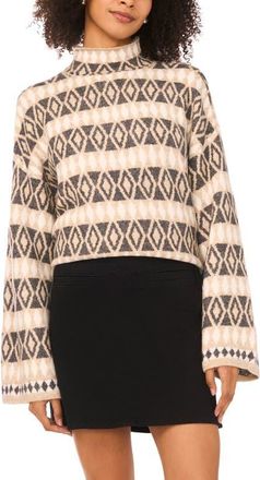 Vince Camuto Diamond Pattern Mock Neck Sweater in Oatmeal at Nordstrom, Size Xx-Large