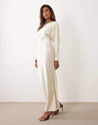 Asos Vestito lungo color pietra con maniche ad ali di pipistrello-Neutro