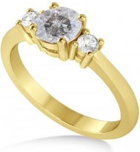 Allurez Round Salt & Pepper & White Diamond Three-Stone Engagement Ring 14k Yellow Gold (0.89ct)
