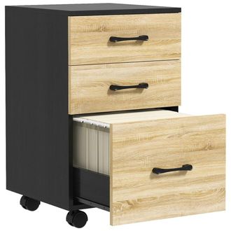HOMCOM Cajonera de oficina 40x42x65 cm roble y negro