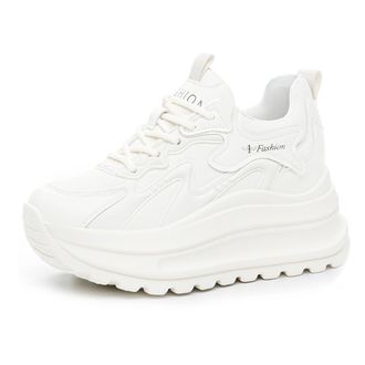 Generic Womens Stylish Wedge Trainers Leather Platform Heeled Casual Comfortable Walking Trainers for Ladies,White,5.5 UK