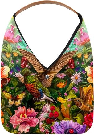 Generic Hummingbird Flower Painting Reusable Lightweight Grocery Bags - Foldable Into Compact Pouch, Washable & Sturdy, Multipurpose for Shopping and Travel