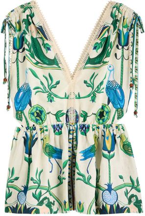Lug von Siga Lug Von Siga Victoria Printed Linen Blouse - Green - 42 (UK14 / L)