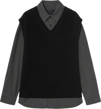 Juun.J knitted layered shirt - Black