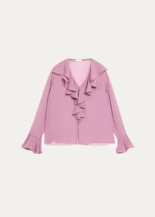 A.L.C. Colette Silk Ruffle-Trim Top