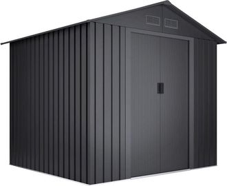 Wasabi Wasabi - Caseta Met&aacute;lica De Jard&iacute;n 2,57m2 Light Anthracite - 4 Rejillas Anticondensaci&oacute;n - Antracita - Puerta Corredera Doble - Techo A Dos Aguas - 19