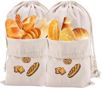 OEM Bolsas De Algod&oacute;n Reutilizables Para Pan Fresco, Baguettes, Frutas Y Verduras - 4 Unidades, 40 X 30 Cm Con Cord&oacute;n Ajustable