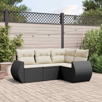 vidaXL Vidaxl - Set Divani Da Giardino 4 Pz Con Cuscini Nero In Polyrattan