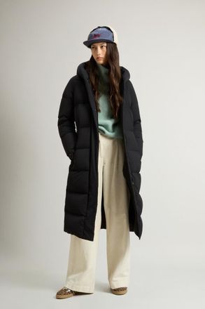 Woolrich donna Piumino lungo Cloud in nylon elasticizzato con finitura opaca Nero Taglia XXS