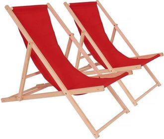 Habitat et Jardin Juego de 2 tumbonas de madera Chilienne - 107 x 56,5 x 81 cm - Rojo