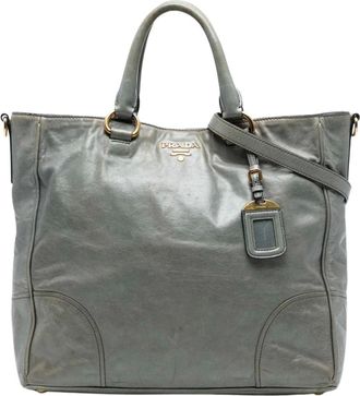 Prada Pre-owned Tote Bags, female, Gray, Size: ONE SIZE Pre-owned Leather Tote Bag