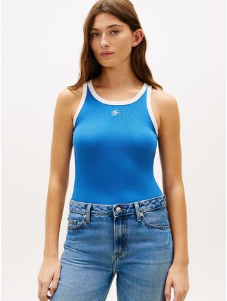 Tommy Hilfiger Womens Script Monogram Rib-Knit Tank Top - Blue - XL