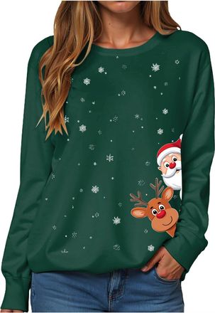 Generic Womens Christmas Jumper Funny Red Wine Glass Graphic Xmas Womens Sweatshirt Christmas Printed Autumn and Winter Casual Pullover Top Casual Loose Fit L