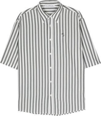 Acne Studios logo-embroidered striped shirt - men - Viscose/Polyester - 50 - Black