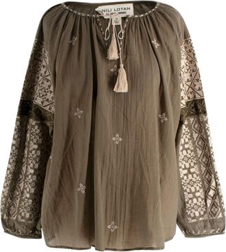 Nili Lotan Khaki Cotton Blouse Size XS