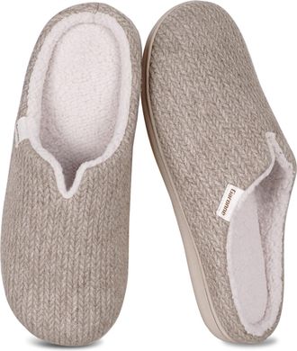 Garonne Womens V-Neck Slippers with Memory Foam and Wool-Like Lining, Womens Slip-On Slippers for Bedroom Indoor/Outdoor, beige, 40/41.5 EU