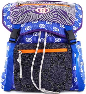Gucci Rugzak met dubbele gesp, GG-jacquard, nylon en rubber - Blauw