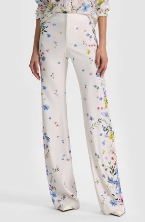 Alice & Olivia Andrew Placed Floral Slim Bootcut Pants in Twisting Vines Off White at Nordstrom, Size 14
