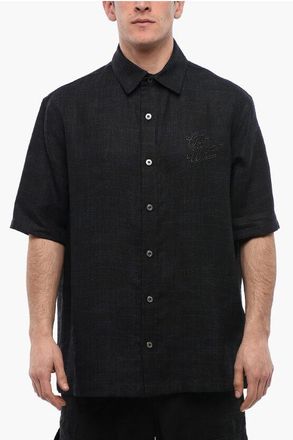 Off-white Kortmouw 90SLOGO linnen overhemd in blauw