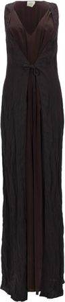Alysi Layered Combined Deep V-Neck Maxi Dress