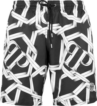 Philipp Plein Jogging Shorts PP Chains - Heren - Strandmode - Zwart - 3XL - Polyester - Badmode