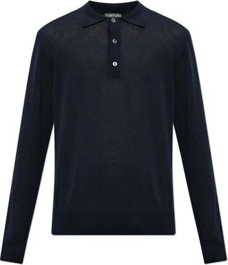 Tom Ford Lange mouwen Polo - Heren - Polos - Blauw - M - Linnen - Tops