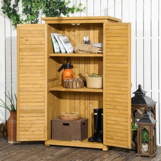 OUTSUNNY Wooden Garden Storage Shed, 3 Shelves Tool Cabinet in Natural